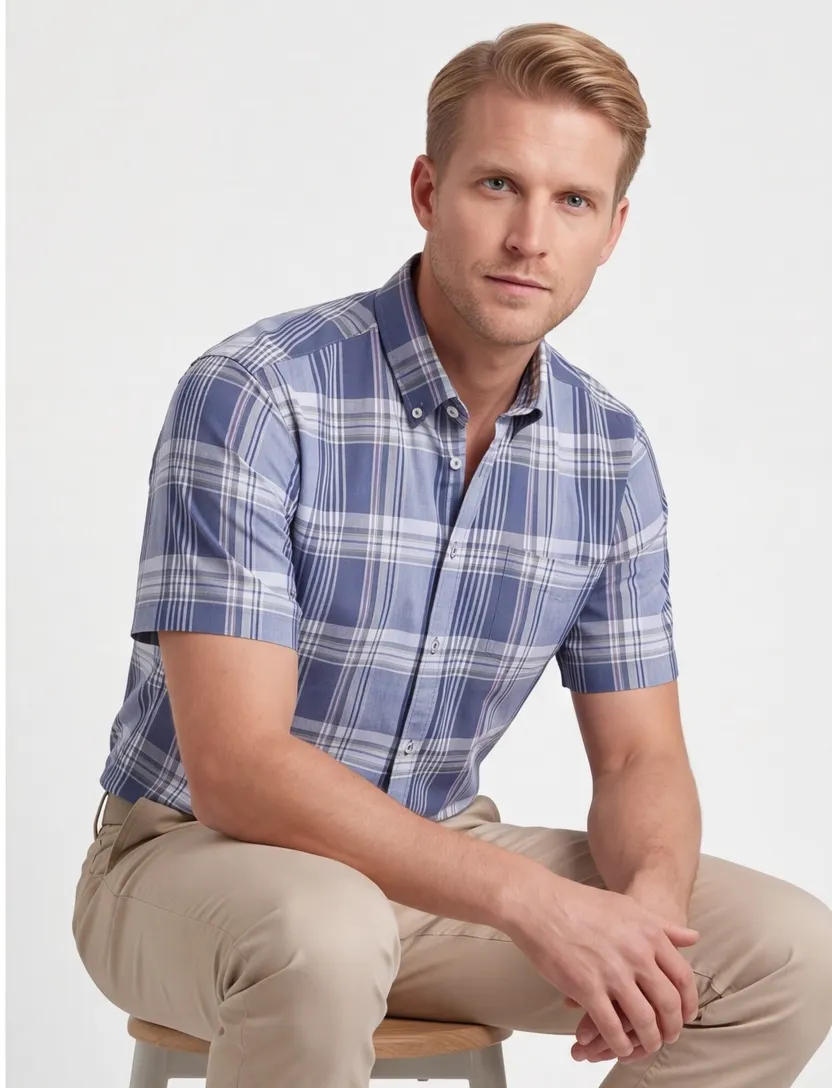 Overhemd Fynch Hatton geruit blauw normale fit