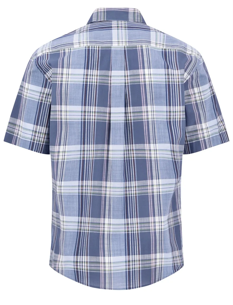 Korte mouw overhemd blauw geruit Fynch Hatton
