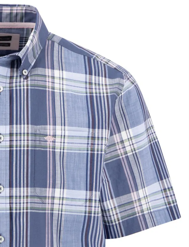 Korte mouw overhemd blauw geruit Fynch Hatton