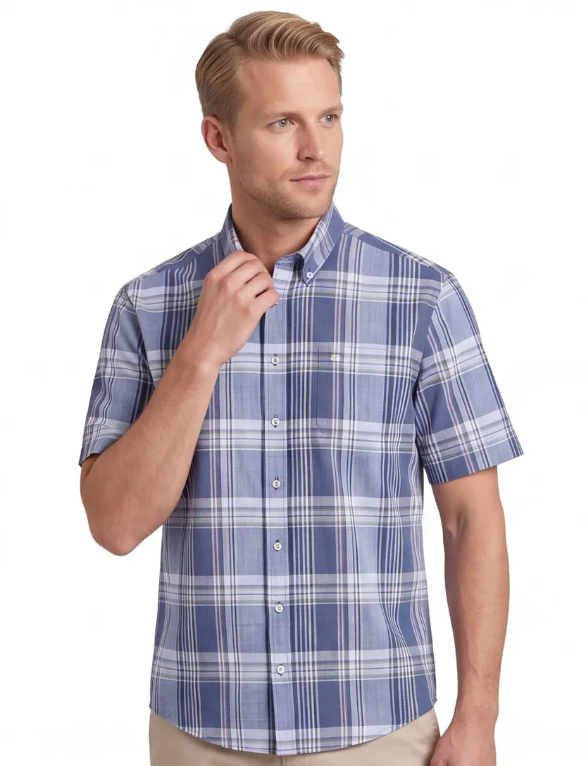 Overhemd Fynch Hatton geruit blauw normale fit