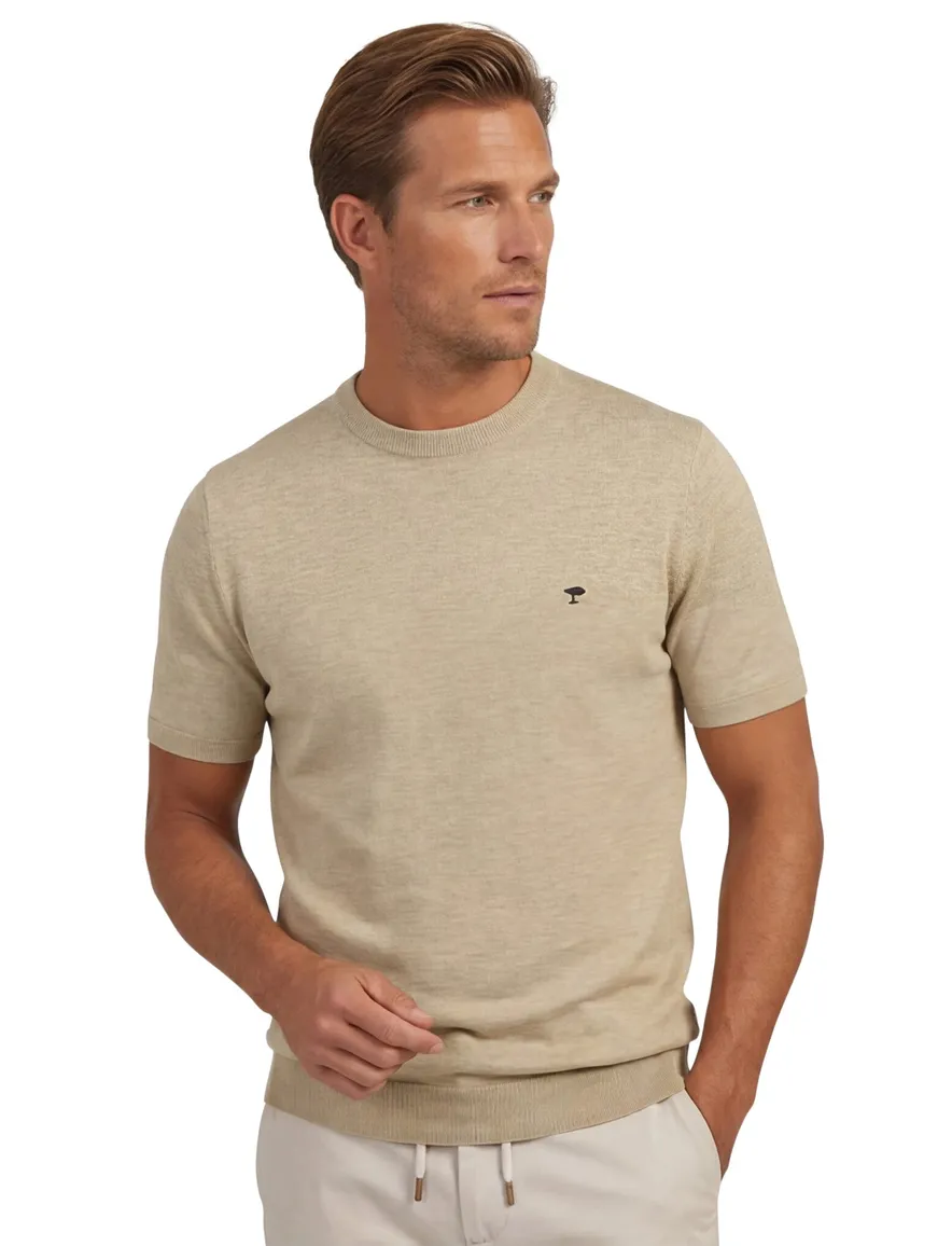 T-shirt Fynch Hatton beige wijde fit katoen