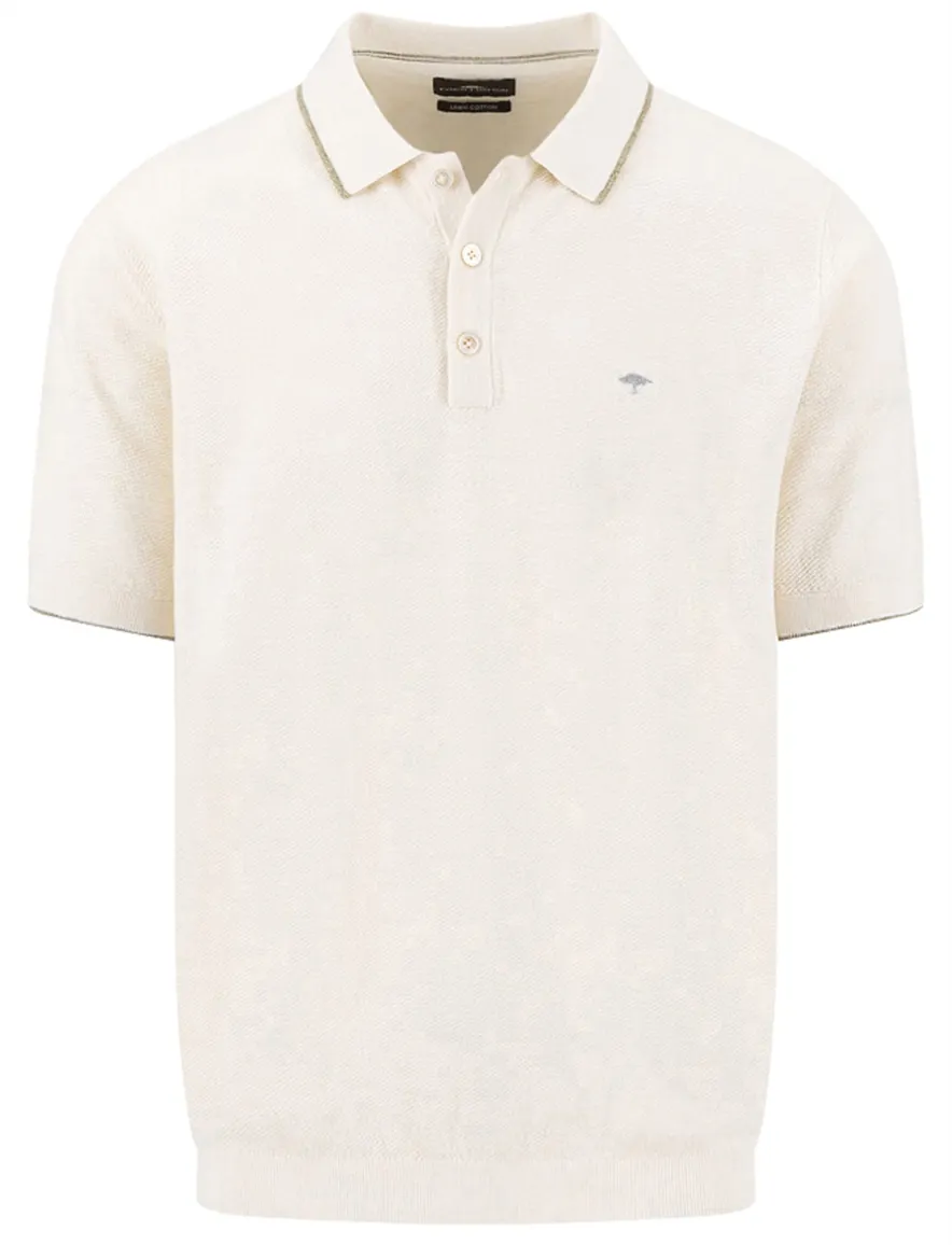 Fynch Hatton polo 3 knoops linnenblend off white