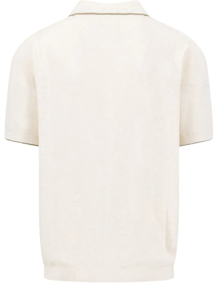 Fynch Hatton polo 3 knoops linnenblend off white