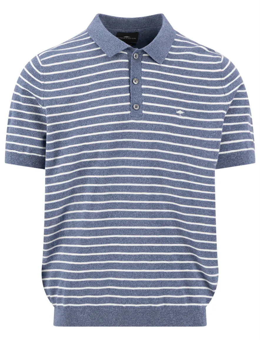 Fynch Hatton polo blauw gestreept contrast boord