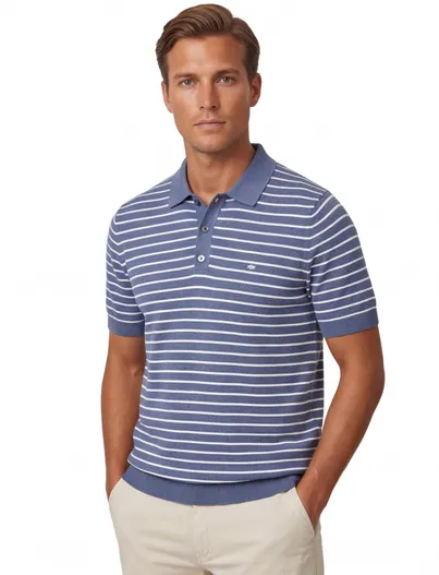 Fynch Hatton Fynch Hatton polo blauw gestreept contrast boord