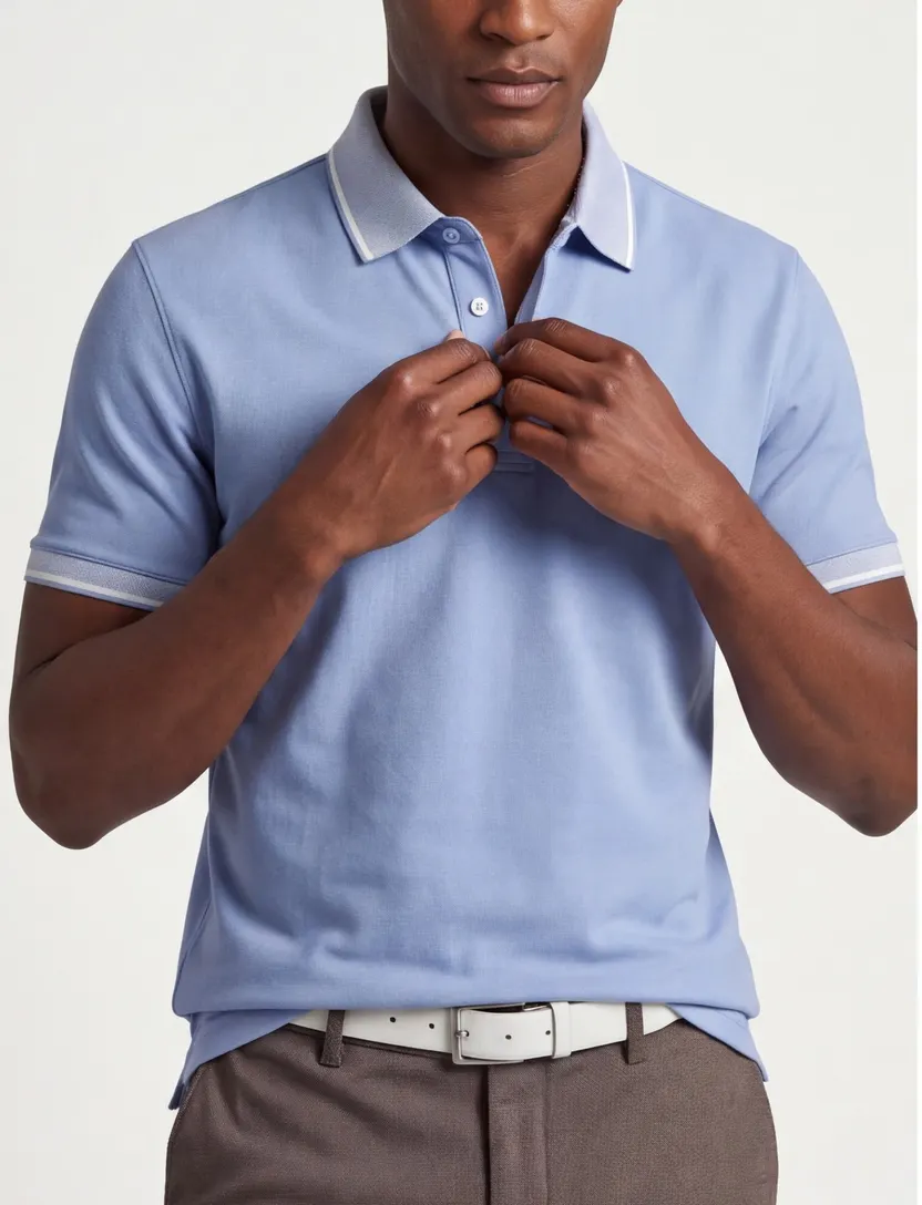 Fynch Hatton gebreide polo blauw contrast boord