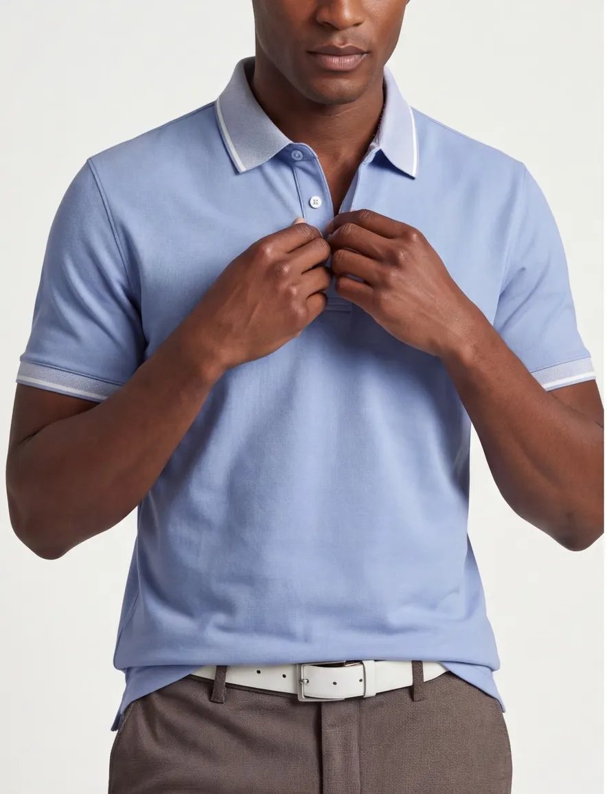 Fynch Hatton polo linnenblend blauw 3 knoops