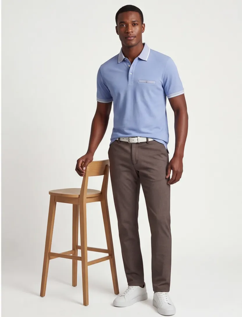 Fynch Hatton gebreide polo blauw contrast boord