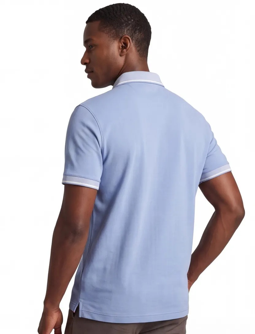 Fynch Hatton gebreide polo blauw contrast boord