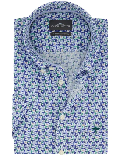 Fynch Hatton Blauw geprint overhemd Fynch Hatton button down boord