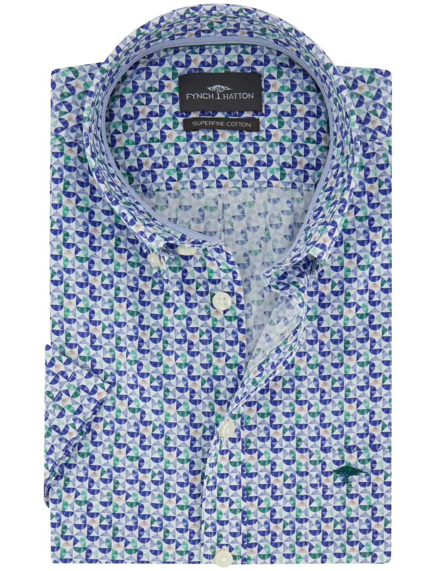 Fynch Hatton overhemd blauw korte mouw