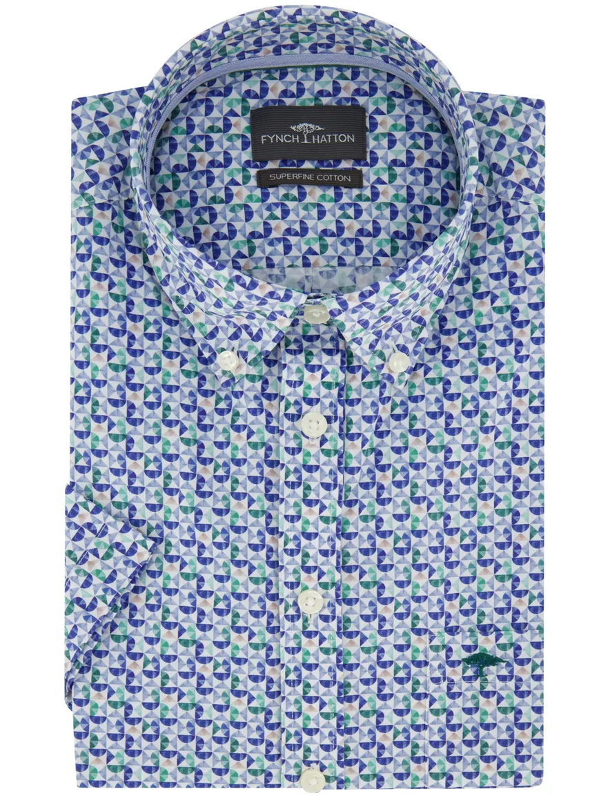 Fynch Hatton overhemd blauw korte mouw
