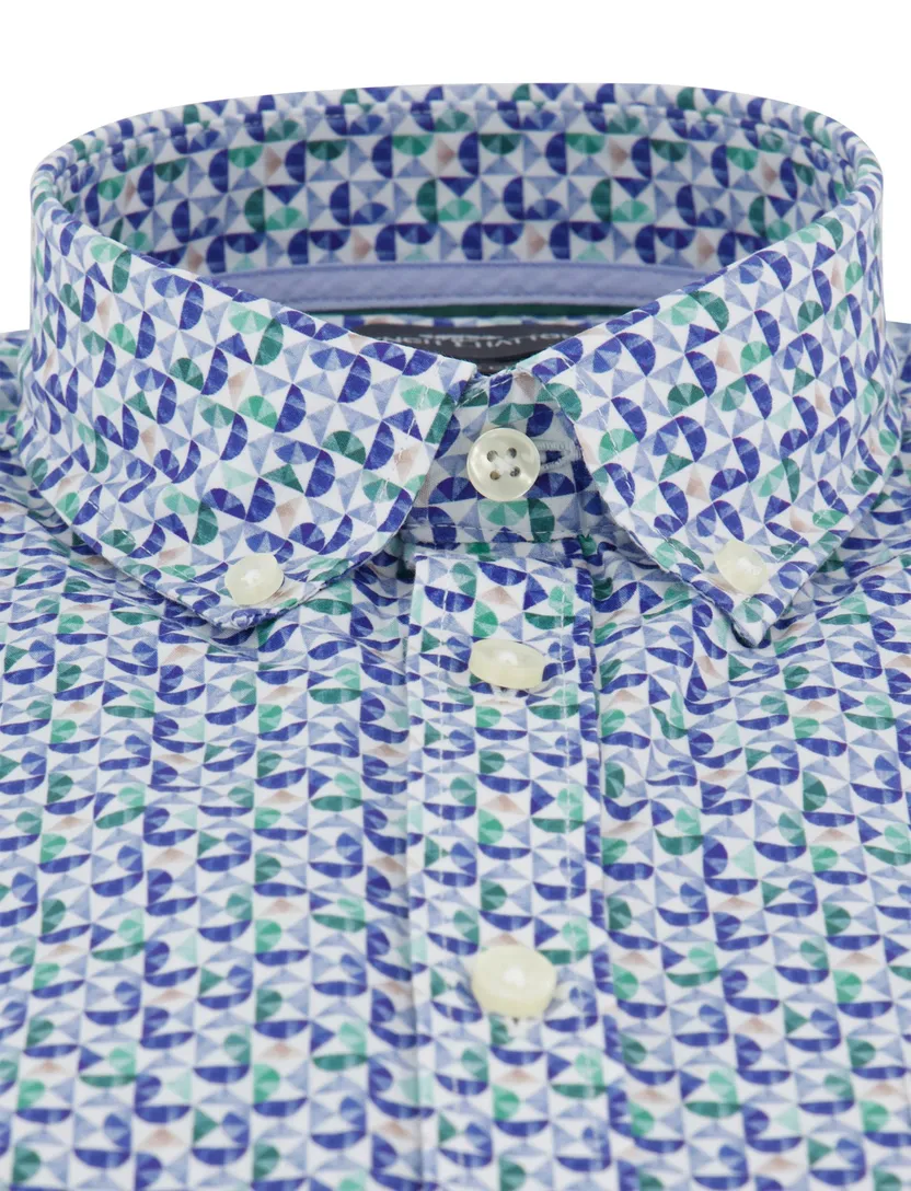 Overhemd Fynch Hatton blauw print korte mouw borstzak