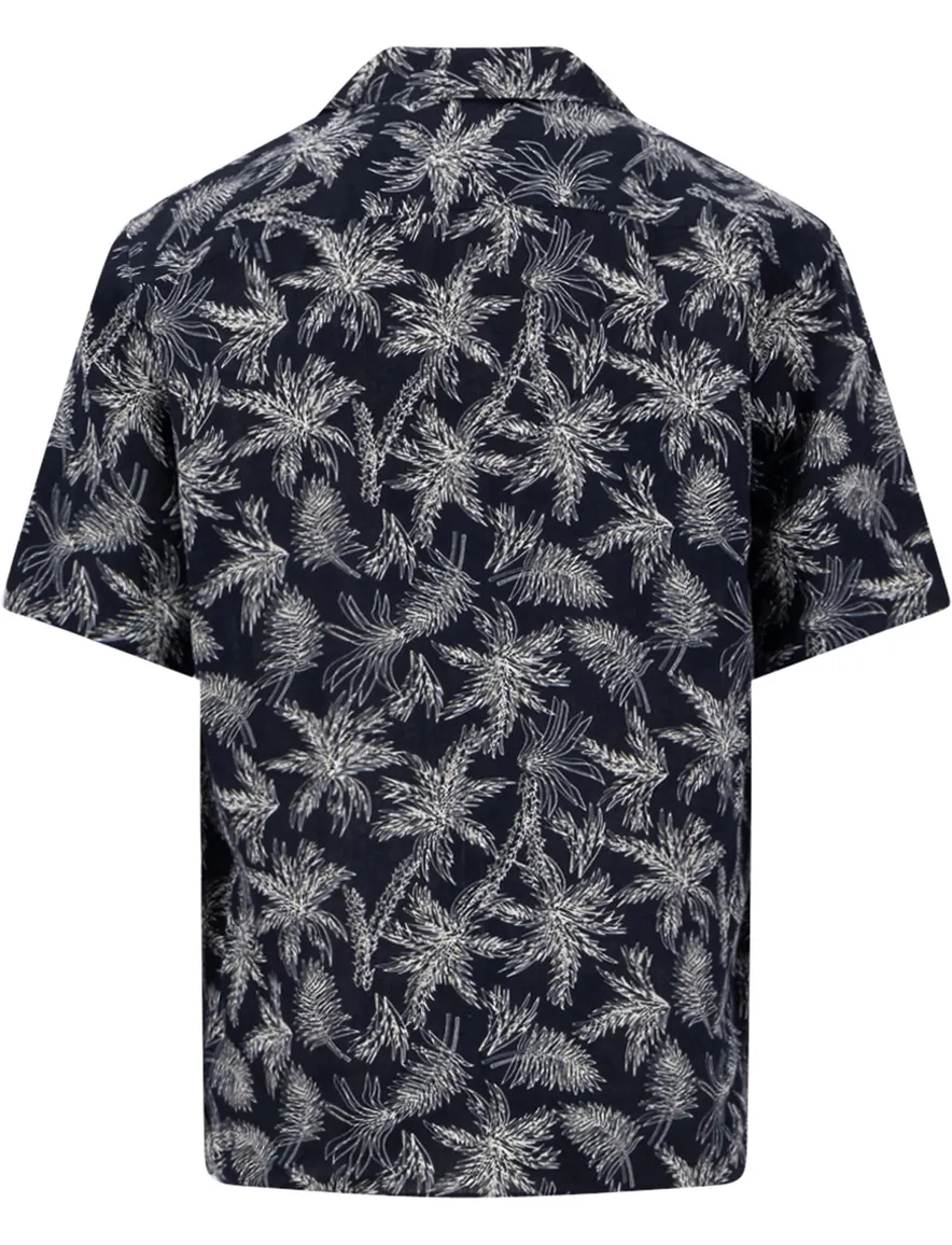 Fynch Hatton overhemd donkerblauw witte bladeren