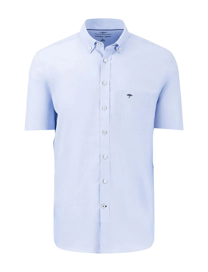 Lichtblauw overhemd Fynch Hatton supersoft korte mouw