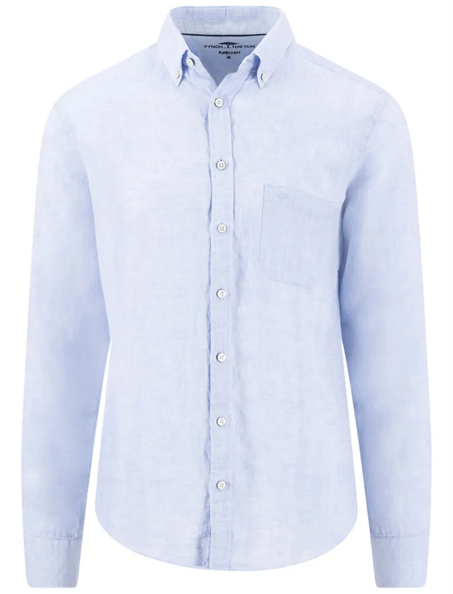 Linnen overhemd Fynch Hatton lichtblauw met borstzak