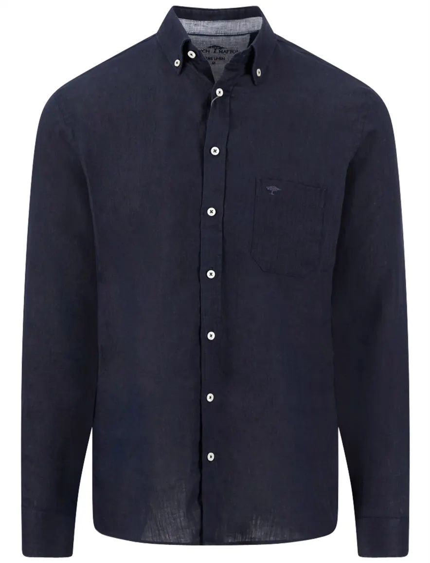 Fynch hatton overhemd donkerblauw met borstzak
