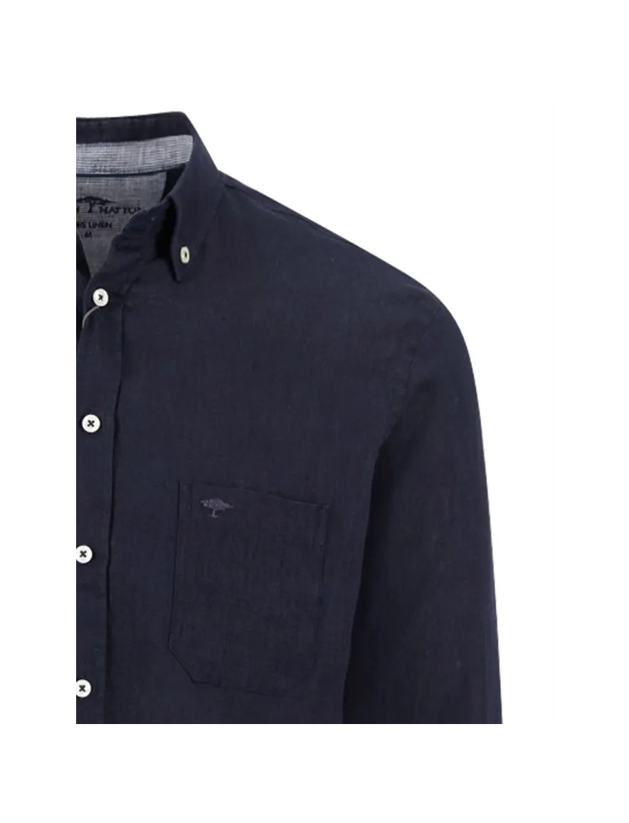 Fynch hatton overhemd donkerblauw met borstzak