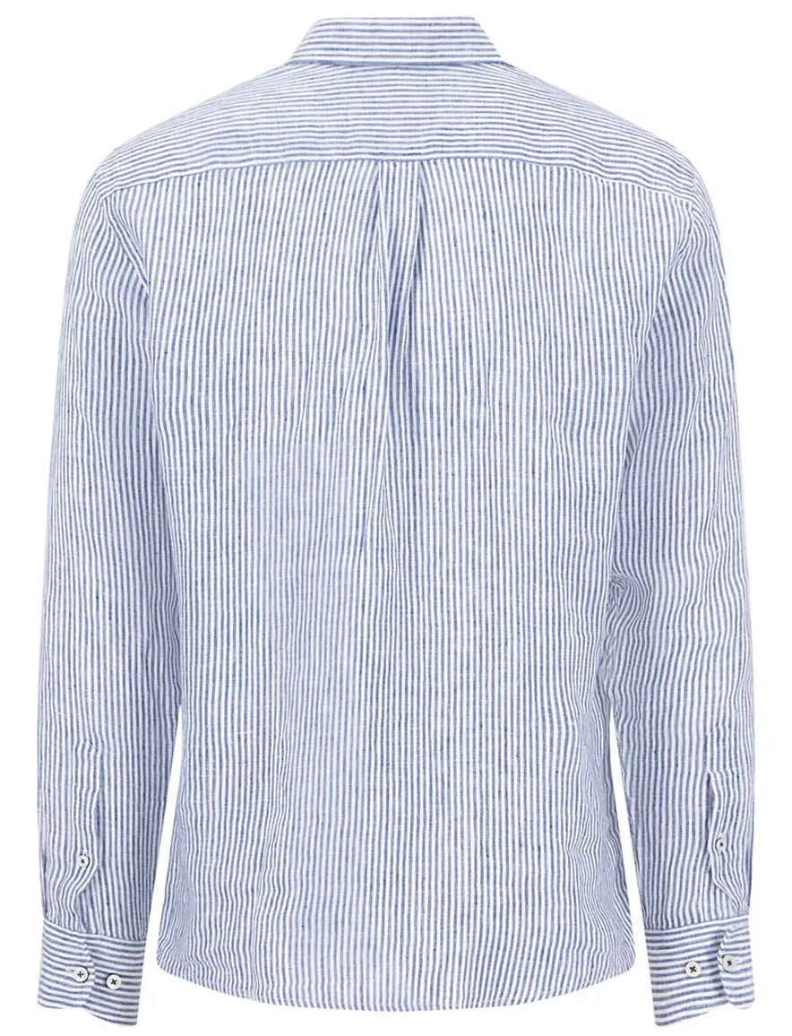 Korte mouw overhemd Fynch Hatton blauw gestreept