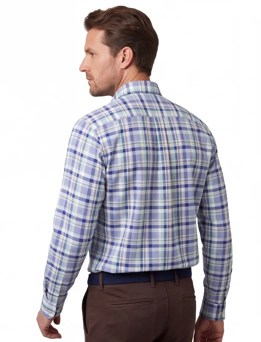Overhemd geruit Fynch Hatton blauw met borstzak