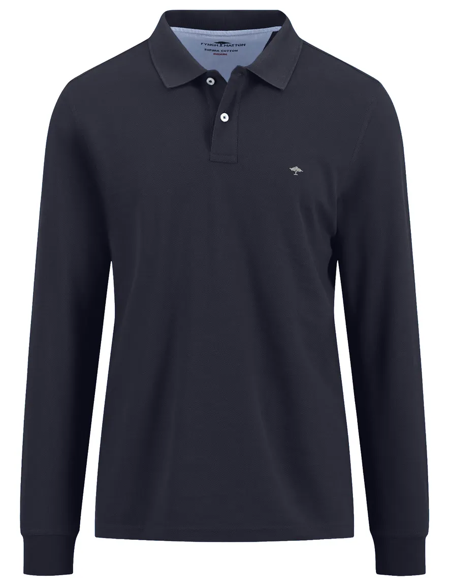 Fynch Hatton polo lange mouw navy Premium Cotton