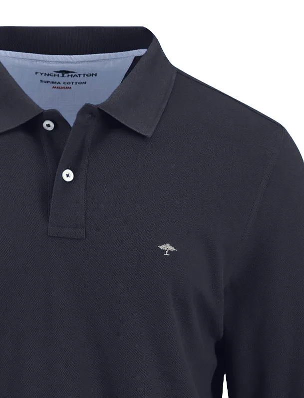 Fynch Hatton polo lange mouw navy Premium Cotton
