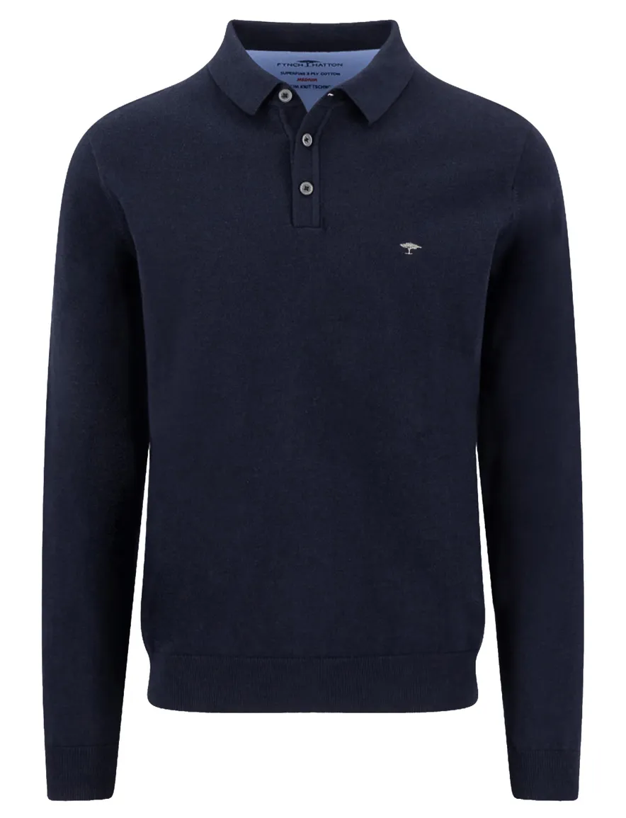 Fynch Hatton polo lange mouw Superfine navy