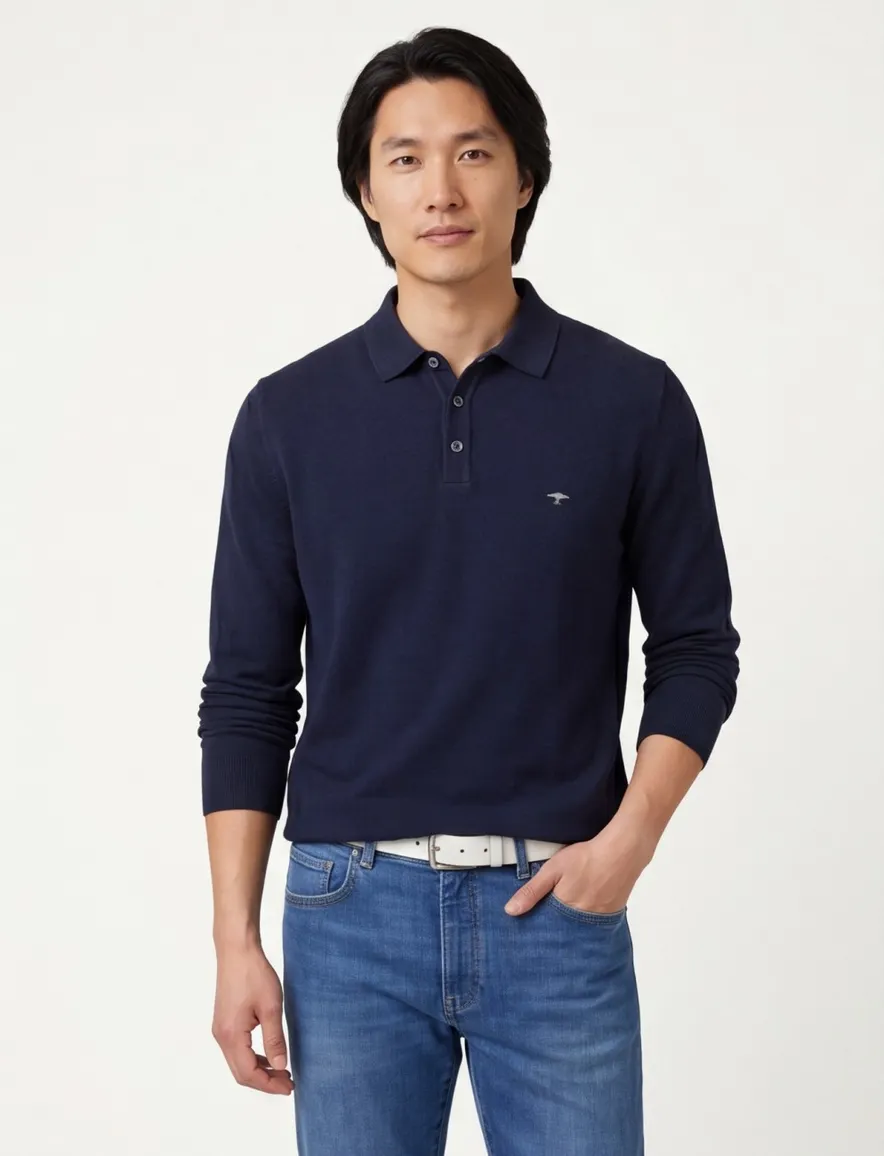 Fynch Hatton polo lange mouw Superfine navy