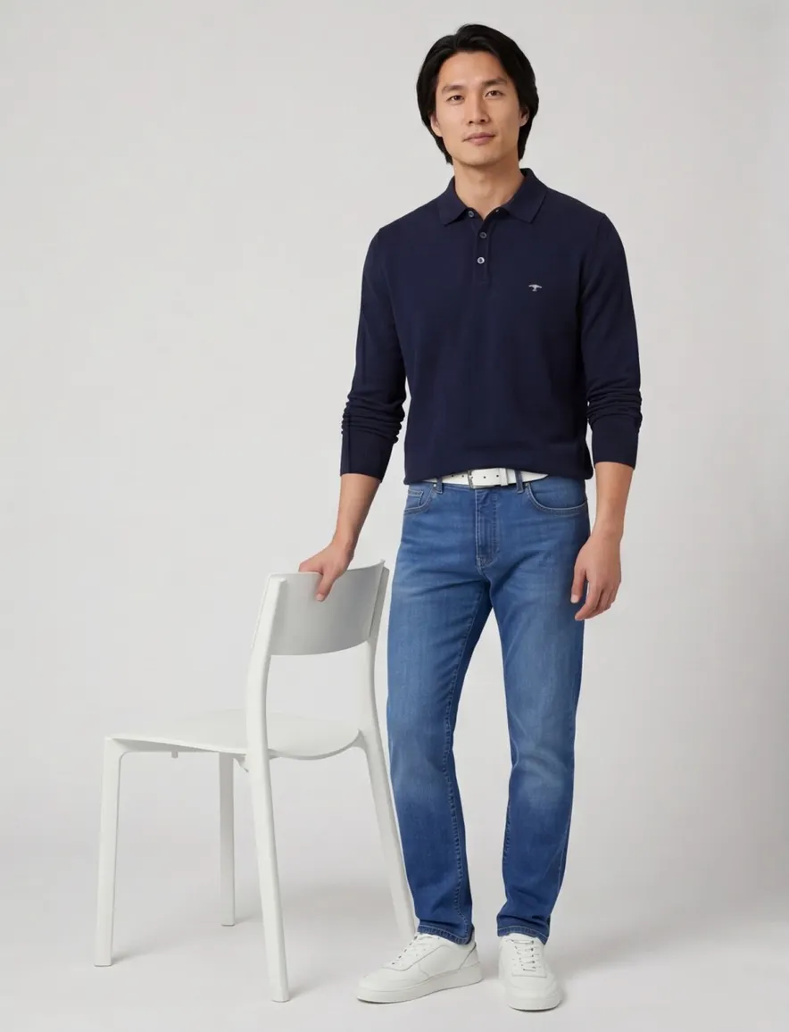 Fynch Hatton polo lange mouw Superfine navy