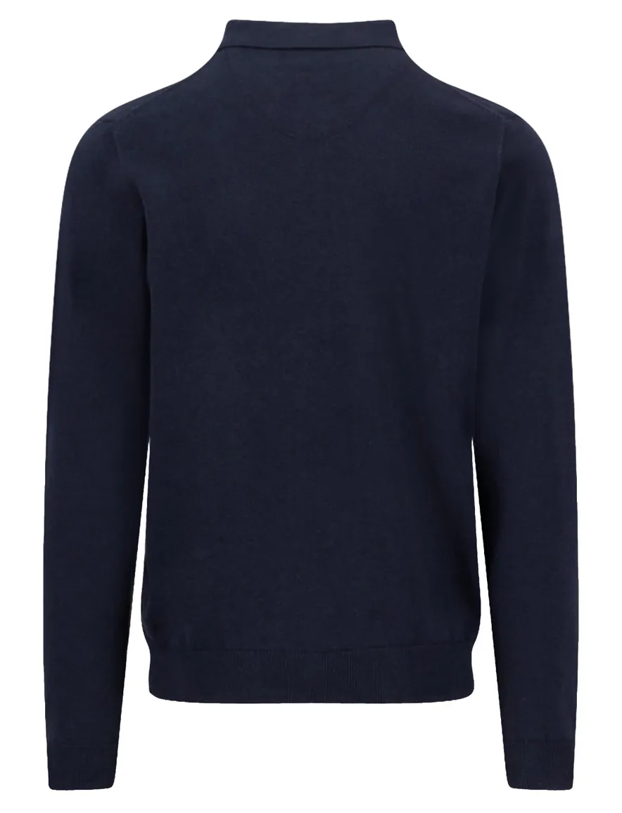 Polo lange mouw Fynch Hatton Superfine navy met boord