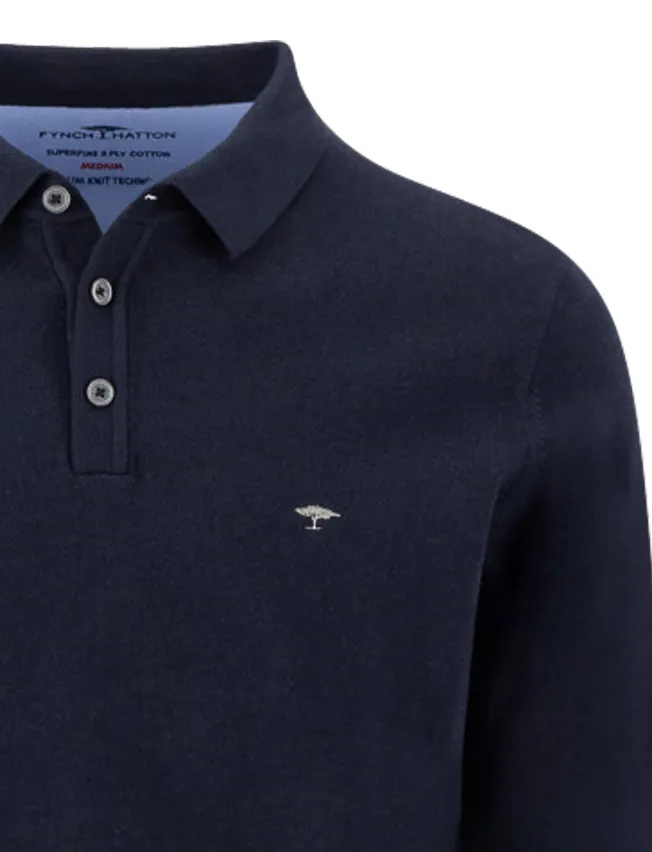 Fynch Hatton polo lange mouw Superfine navy