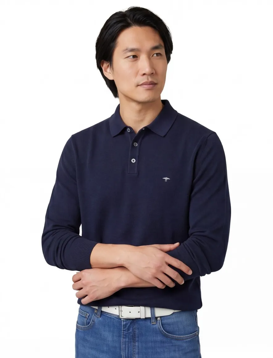 Fynch Hatton polo lange mouw Superfine navy