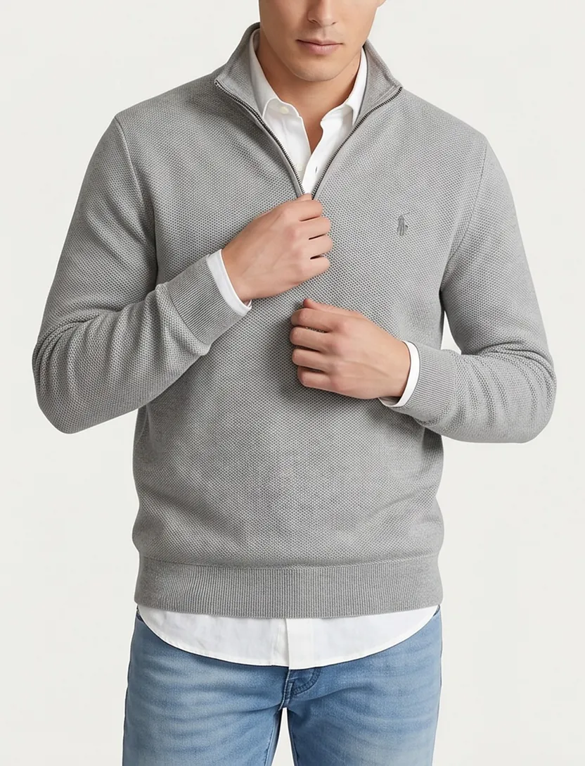 Trui half zip Polo Ralph Lauren grijs normale fit katoen