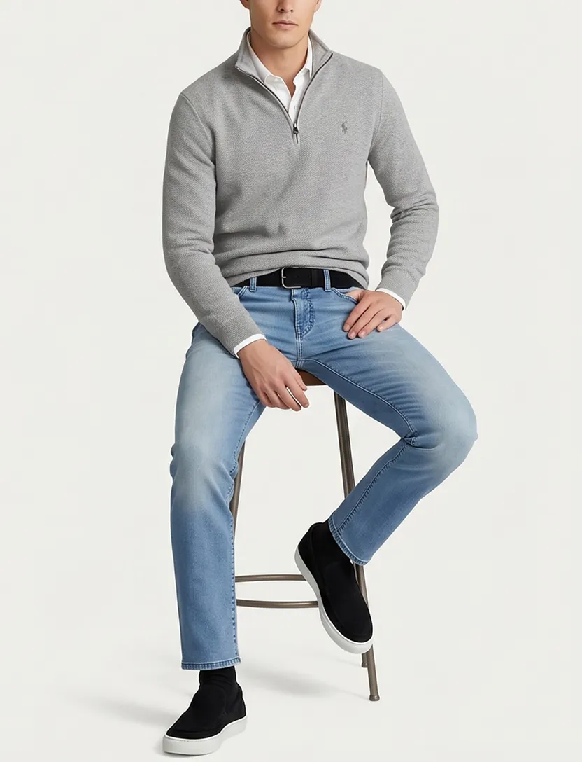 Trui half zip Polo Ralph Lauren grijs normale fit katoen