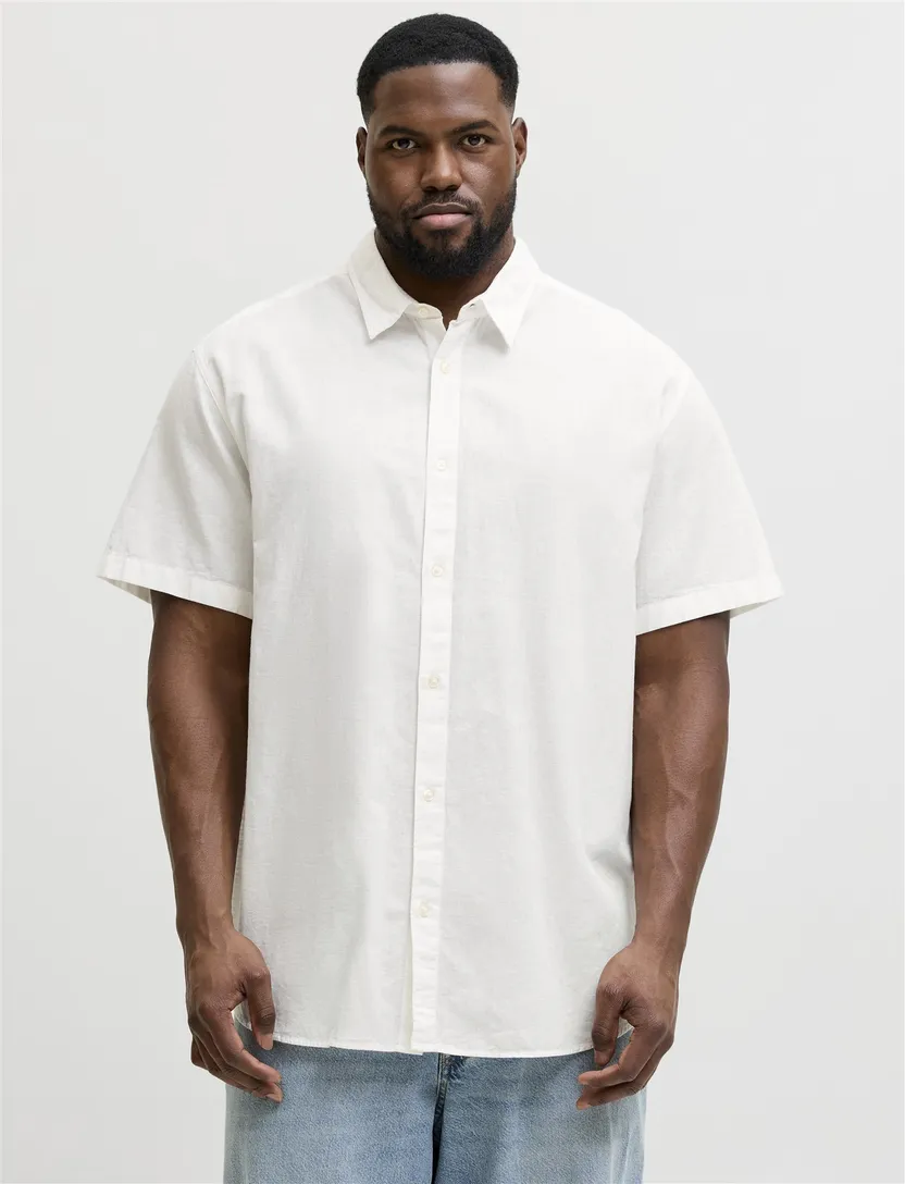 Wit overhemd Jack & Jones korte mouw plus size linnenblend
