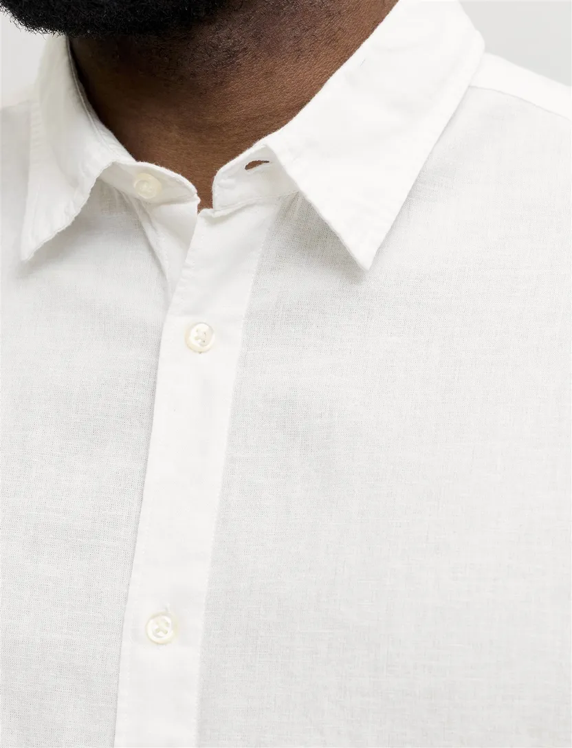 Wit overhemd Jack & Jones korte mouw plus size linnenblend