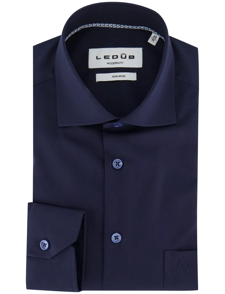 Ledub overhemd donkerblauw strijkvrij