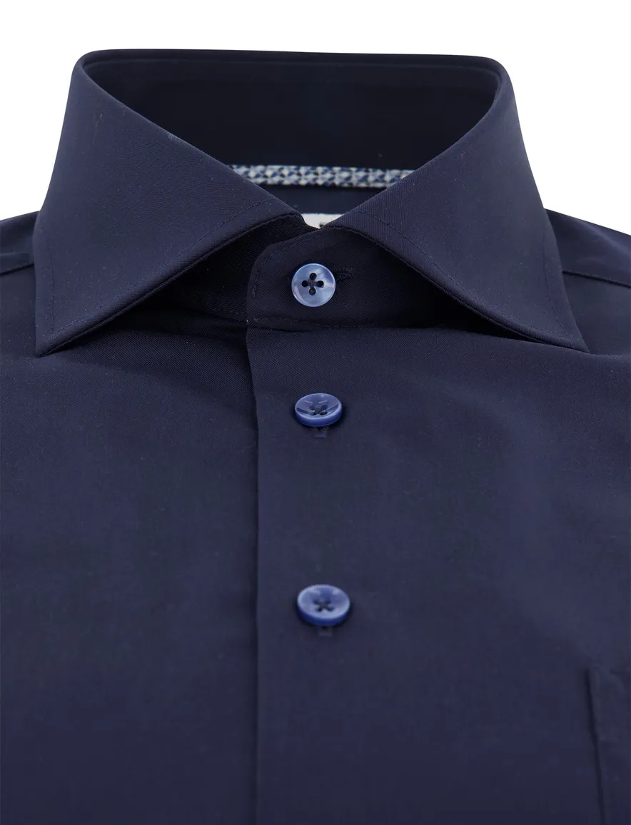 Ledub Modern Fit overhemd donkerblauw effen katoen