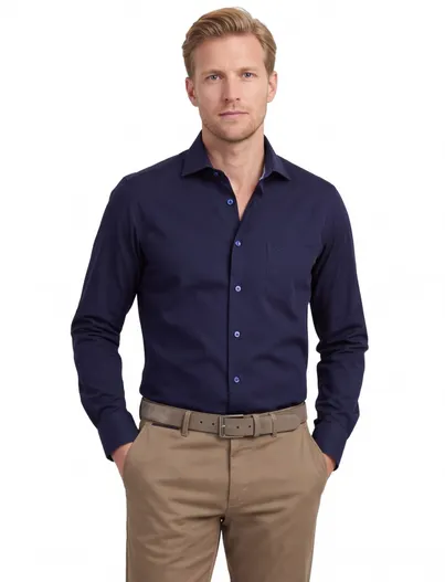 Ledub Overhemd donkerblauw Ledub Modern fit katoen wide spread