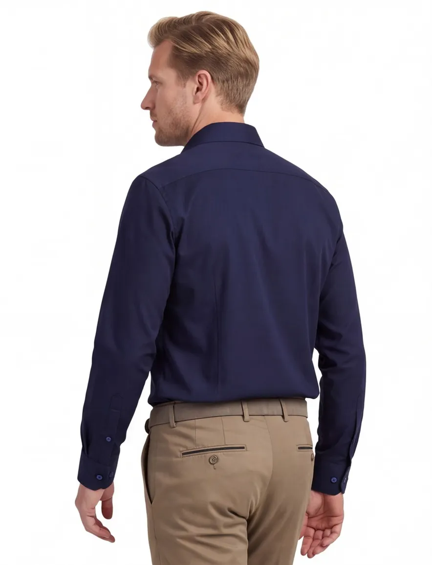 Ledub overhemd donkerblauw strijkvrij