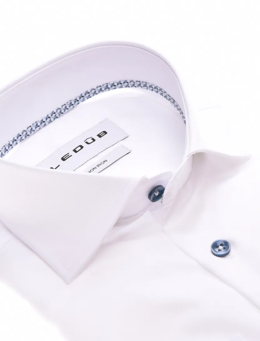 Overhemd wit Ledub Modern fit katoen wide spread