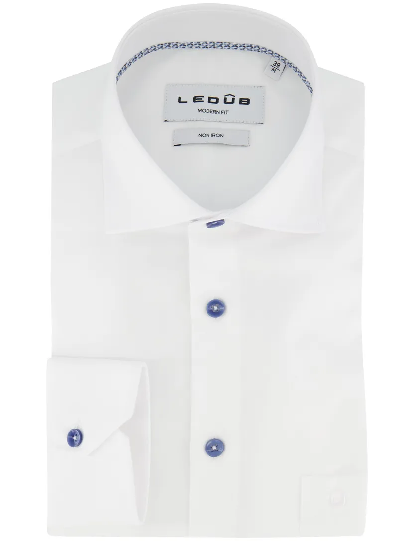 Overhemd wit Ledub Modern fit katoen wide spread