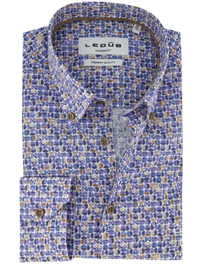 Ledub Ledub overhemd blauw geprint katoen button down