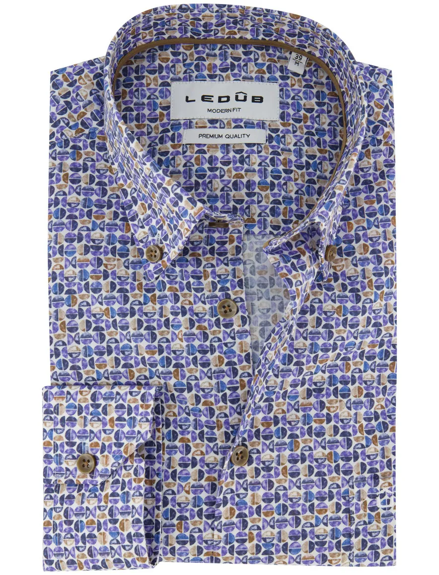 Ledub overhemd blauw geprint katoen button down