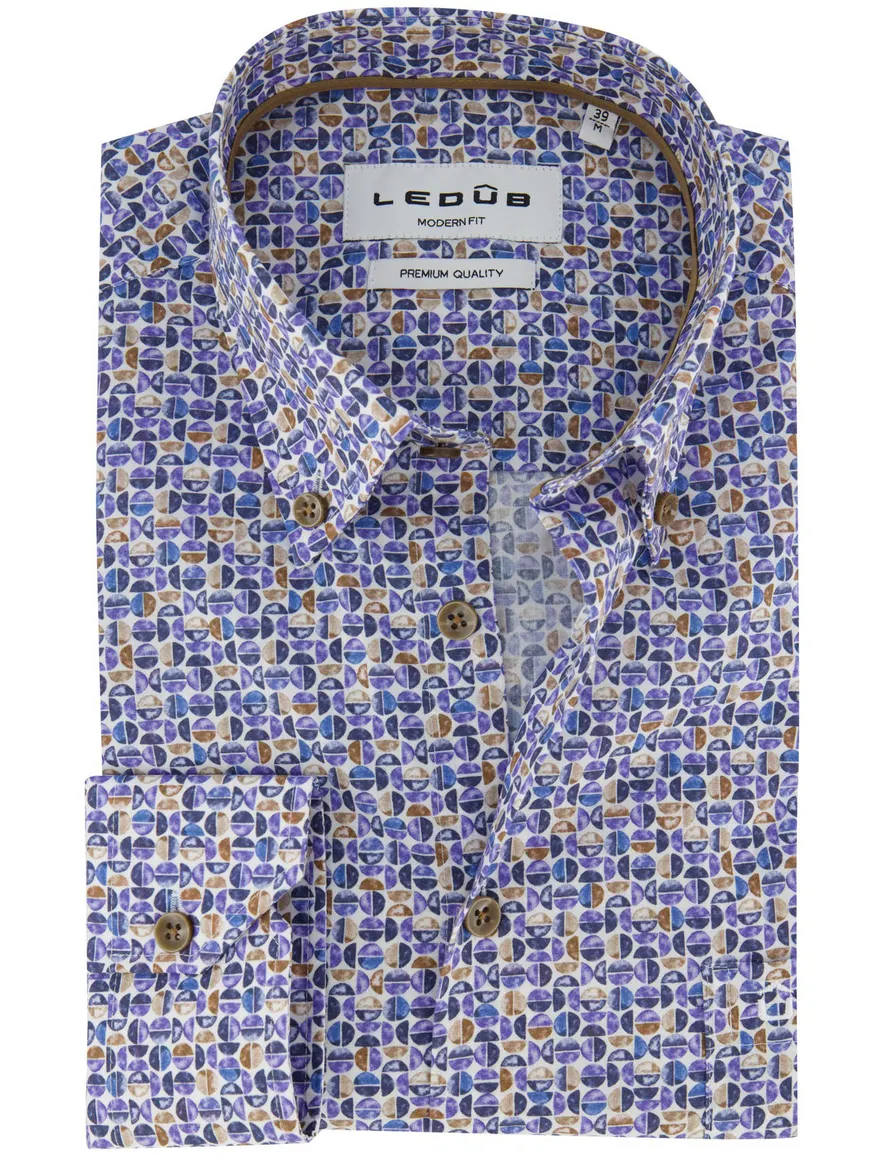 Ledub overhemd blauw geprint katoen button down