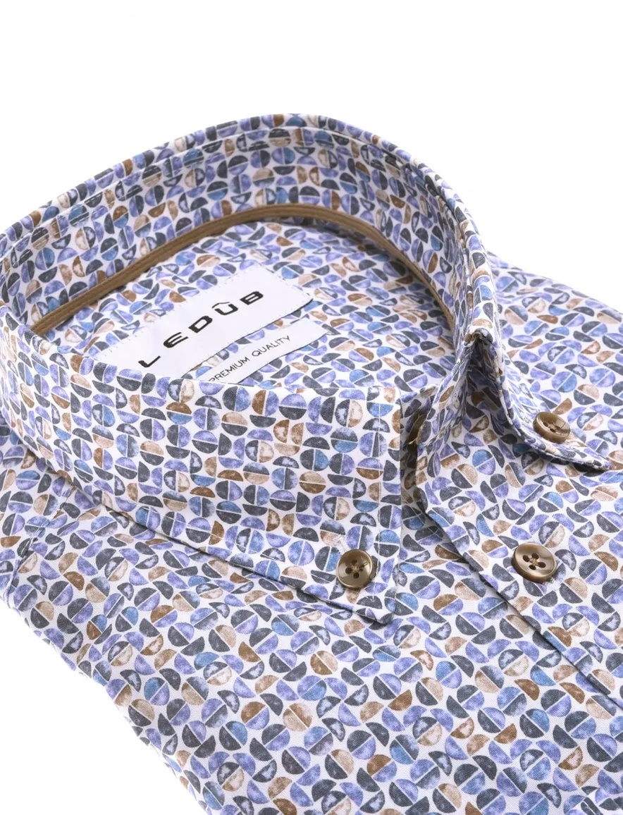 Ledub overhemd blauw geprint katoen button down