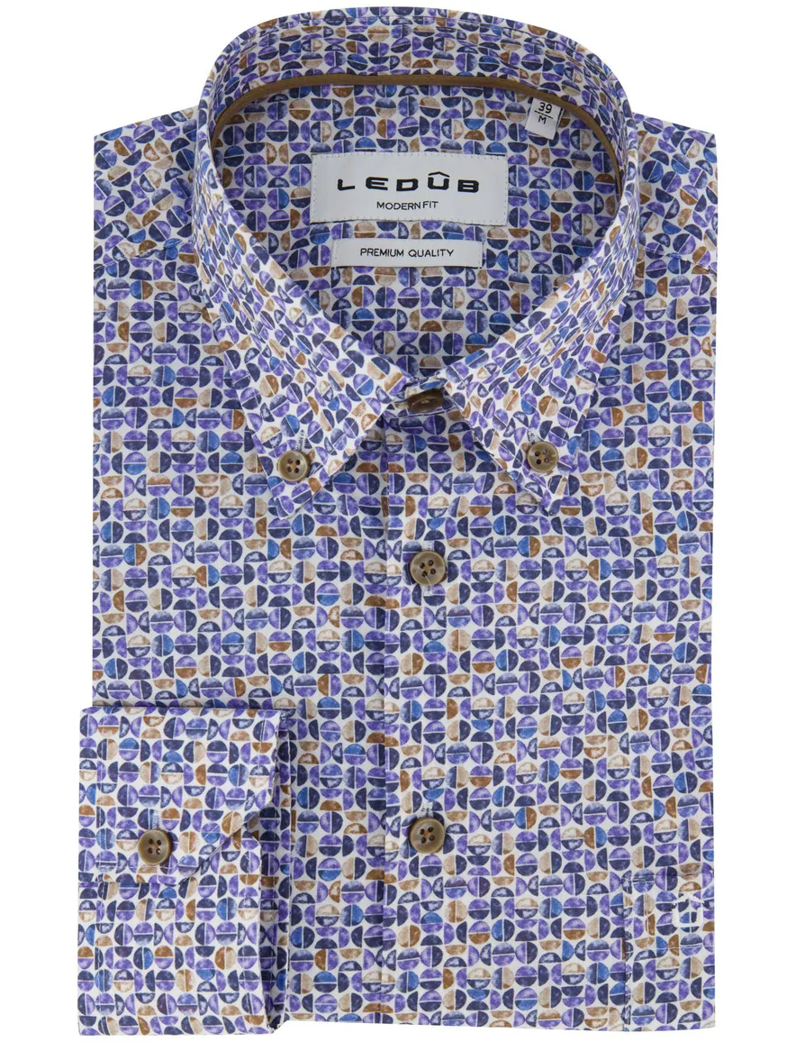 Ledub overhemd blauw geprint katoen button down