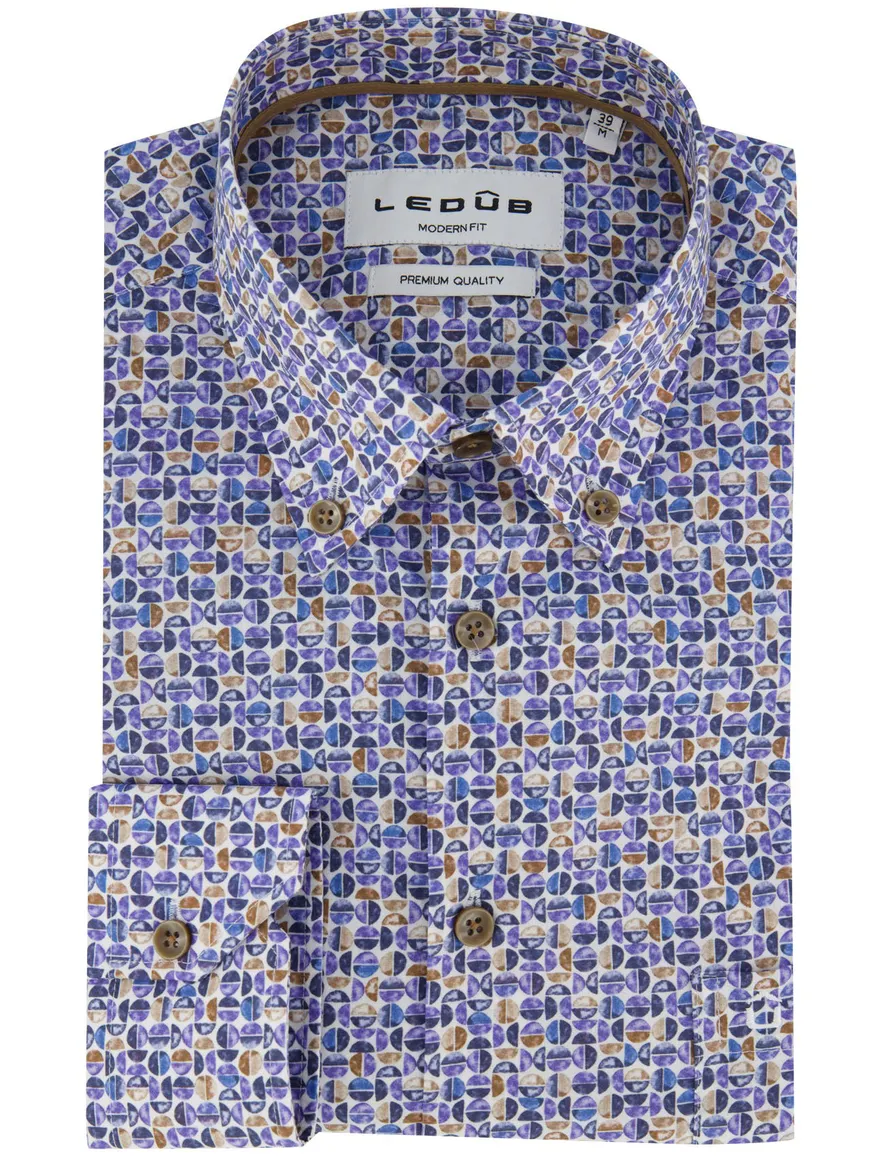 Ledub overhemd blauw geprint katoen button down