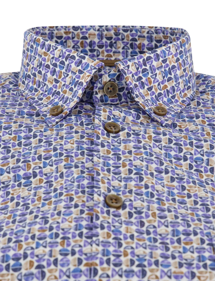 Ledub overhemd blauw geprint katoen button down