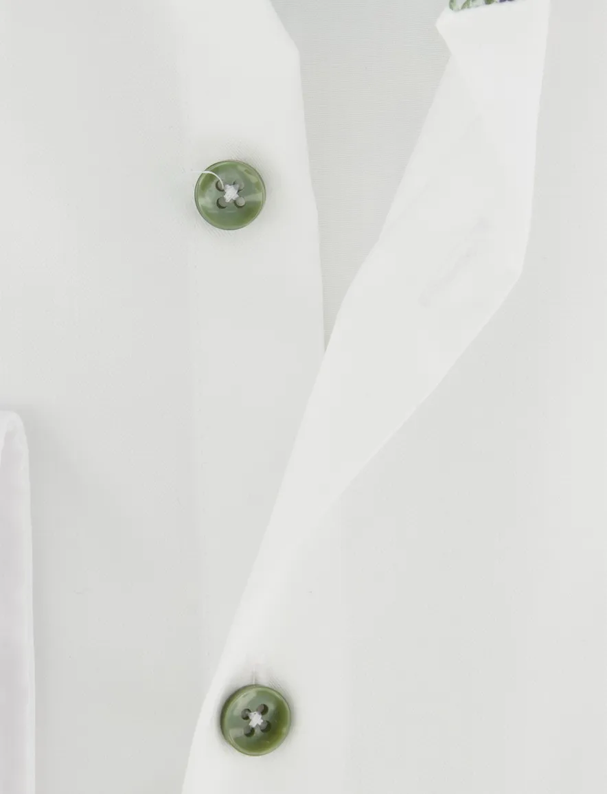 Ledub Modern Fit overhemd wit groene knoop strijkvrij